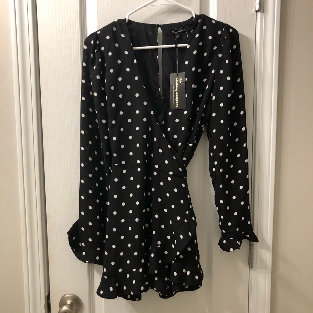 Black and White Polka Dot Wrapped Romper